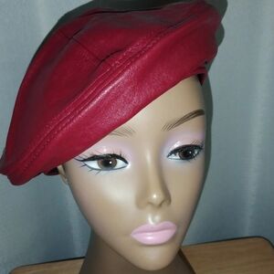 Red Leather Beret Hat - Women Accessories